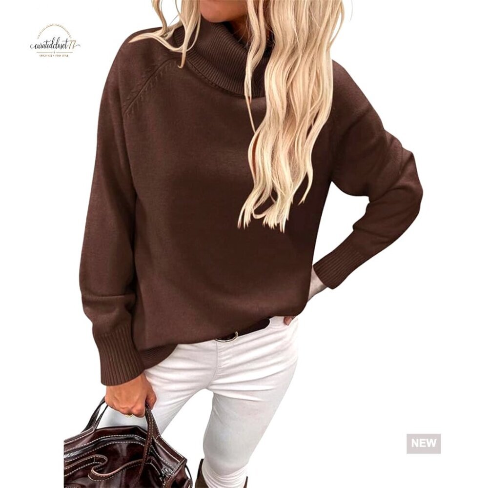 Oversized Turtleneck Sweater Long Sleeve Knit Pullover Loose Fit Winter Top